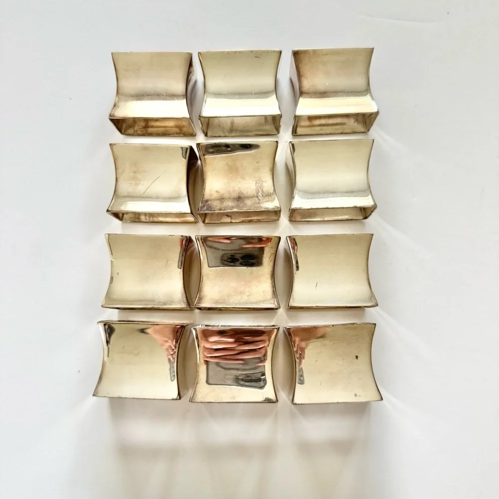 Pottery Barn Set Of 12 Silver Plated Napkin Rings Curved Square